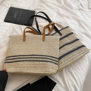 Straw Woven Shoulder Bags for Women Summer Beach Vacation Ladies Travel Totes Ha