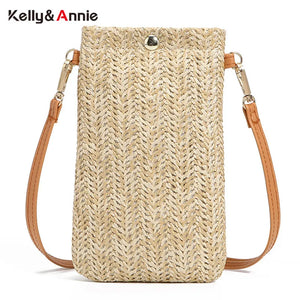 Straw Woven Small Phone Bag Rushwork Ladies Crossbody