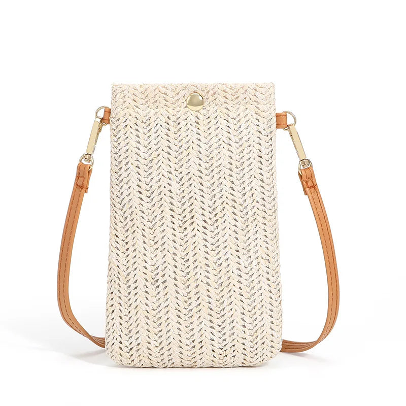 Straw Woven Small Phone Bag Rushwork Ladies Crossbody