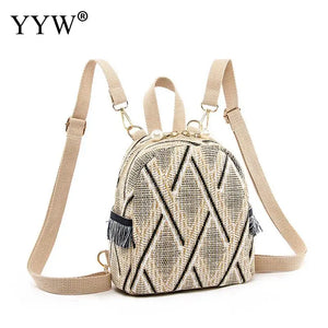 Straw Woven Small Travel Backpacks Women Shoulder School Bags