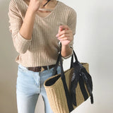 Straw Woven Women Handbag Shoulder Bag Large Capacity