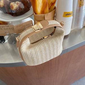 Straw Woven Women's Small Bucket Shoulder Bag Ladies Beach Tote Clutch Purse