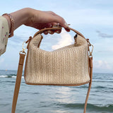 Straw Woven Women's Small Bucket Shoulder Bag Ladies Beach Tote Clutch Purse