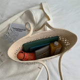 Woven Zip Shoulder Bag Crossbody Handbags For Vacation and Daily Use Large Tote