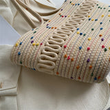 Woven Zip Shoulder Bag Crossbody Handbags For Vacation and Daily Use Large Tote