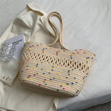 Woven Zip Shoulder Bag Crossbody Handbags For Vacation and Daily Use Large Tote