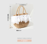 Fairy Feather Woven Straw Bag Beach Handbag