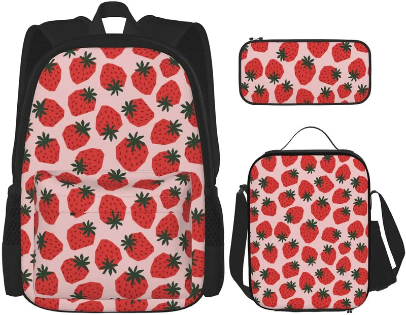 Strawberry Fruit Printing Backpack Set