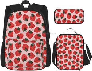 Strawberry Fruit Printing Backpack Set