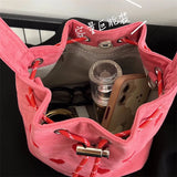 Strawberry Pattern Bucket Crossbody Bag Pink Heart Shoulder Bag Y2k Style
