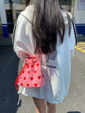 Strawberry Pattern Bucket Crossbody Bag Pink Heart Shoulder Bag Y2k Style