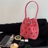 Strawberry Pattern Bucket Crossbody Bag Pink Heart Shoulder Bag Y2k Style
