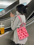Strawberry Pattern Bucket Crossbody Bag Pink Heart Shoulder Bag Y2k Style