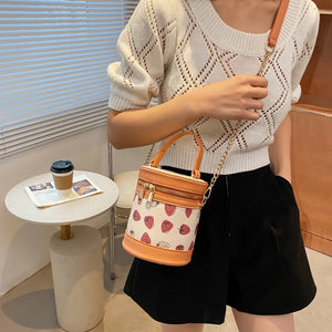 Strawberry Print Chain Shoulder Bag PU Zipper Handbag