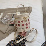 Strawberry Print Chain Shoulder Bag PU Zipper Handbag
