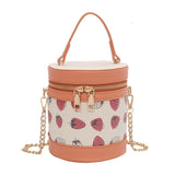 Strawberry Print Chain Shoulder Bag PU Zipper Handbag