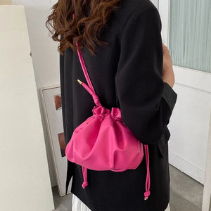 Y2K Style Leather Drawstring Crossbody Bag