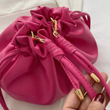 Y2K Style Leather Drawstring Crossbody Bag