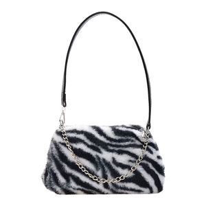Street Plush Top-handle Money Purse Clutches Portable Women Animal Underarm Bag
