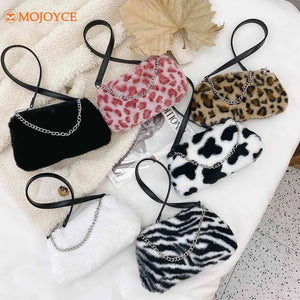 Street Plush Top-handle Money Purse Clutches Portable Women Animal Underarm Bag