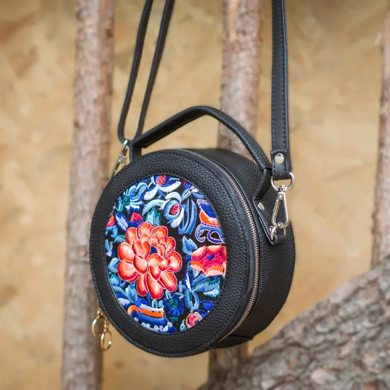 Ethnic Style Embroidery Small Bag Women's PU Leather Handheld Shoulder Bag