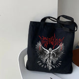 Gothic canvas shopper bag Vintage women shoulder bag