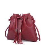 Tassel PU Leather Bucket Bag Small Handbag Women Shoulder Crossbody Purse