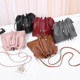 Tassel PU Leather Bucket Bag Small Handbag Women Shoulder Crossbody Purse