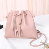 Tassel PU Leather Bucket Bag Small Handbag Women Shoulder Crossbody Purse