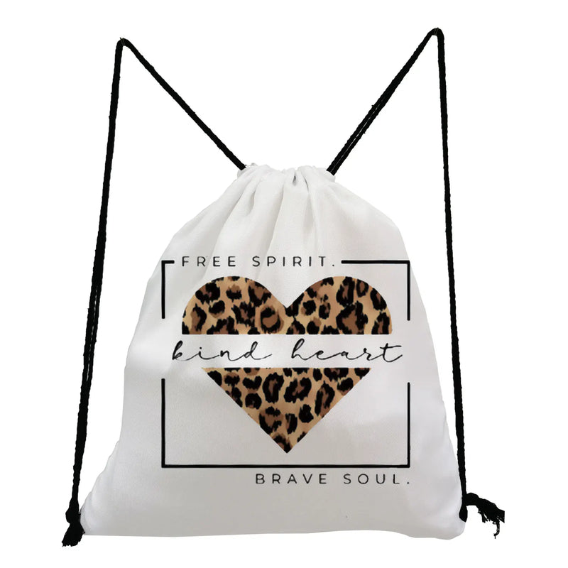 Leopard Print Drawstring Backpack for Students School Book Bag