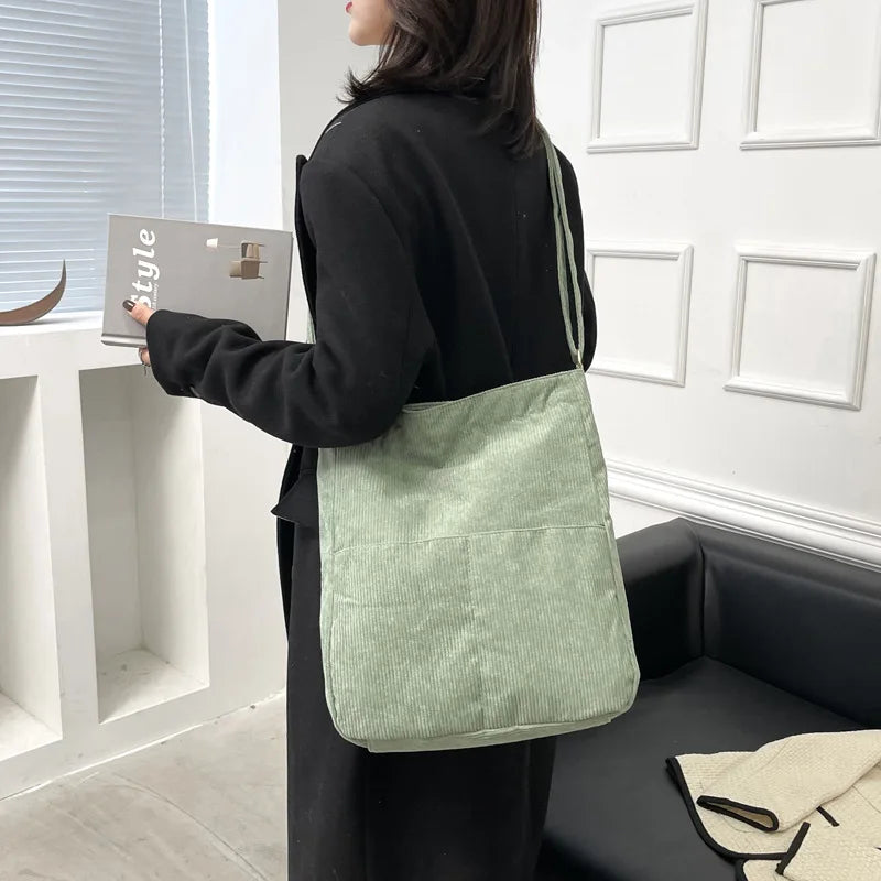 Corduroy Shoulder Bag Women Handbag Casual Tote Solid Cloth Female Crossbody Bag