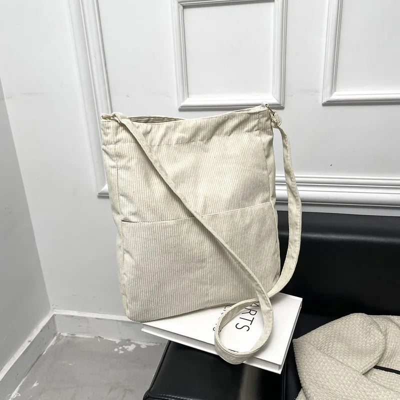 Corduroy Shoulder Bag Women Handbag Casual Tote Solid Cloth Female Crossbody Bag
