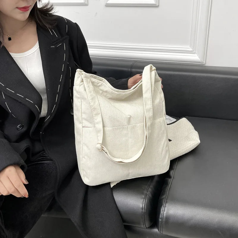 Corduroy Shoulder Bag Women Handbag Casual Tote Solid Cloth Female Crossbody Bag