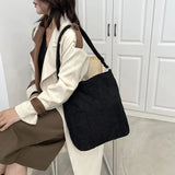 Corduroy Shoulder Bag Women Handbag Casual Tote Solid Cloth Female Crossbody Bag