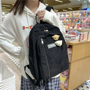 Striped Corduroy Backpack for Teenage Girls Boys