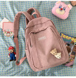 Striped Corduroy Backpack for Teenage Girls Boys
