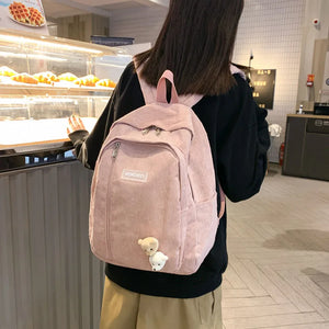 Striped Corduroy Backpack Schoolbag For Teens Boys Girls