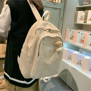 Stripe Corduroy Woman Backpack for Teenage Girls Boys