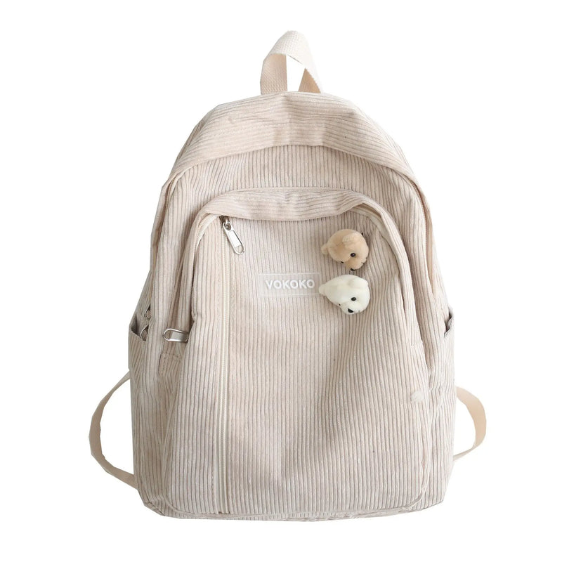 Striped Corduroy Backpack Schoolbag For Teens Boys Girls