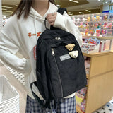 Striped Corduroy Backpack for Teenage Girls Boys