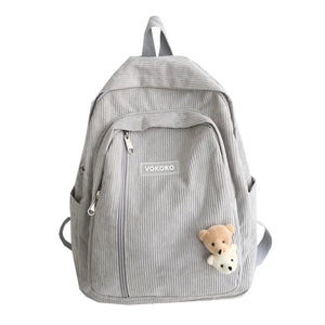 Striped Corduroy Backpack for Teenage Girls and Boys