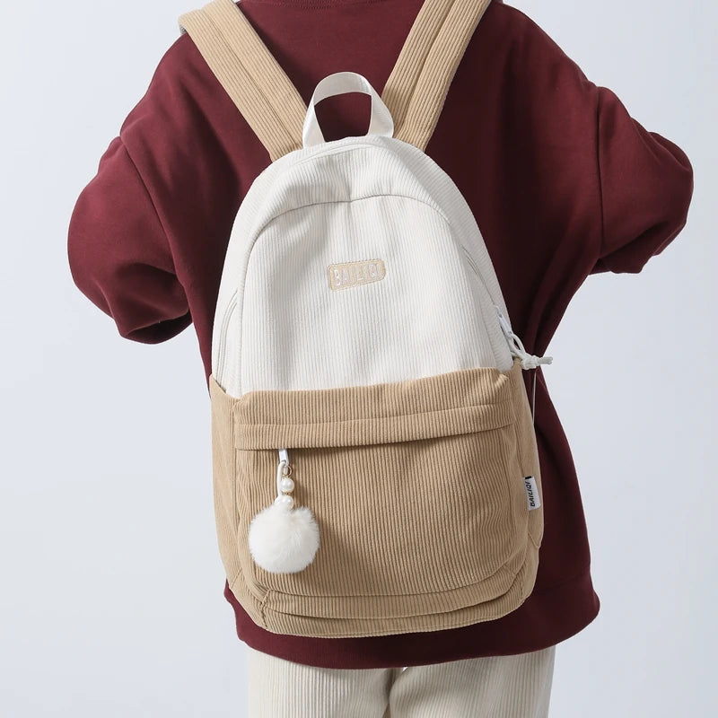 Corduroy Woman Backpack Schoolbag For Teenage Girls