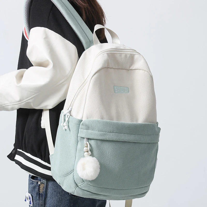 Corduroy Woman Backpack Schoolbag For Teenage Girls