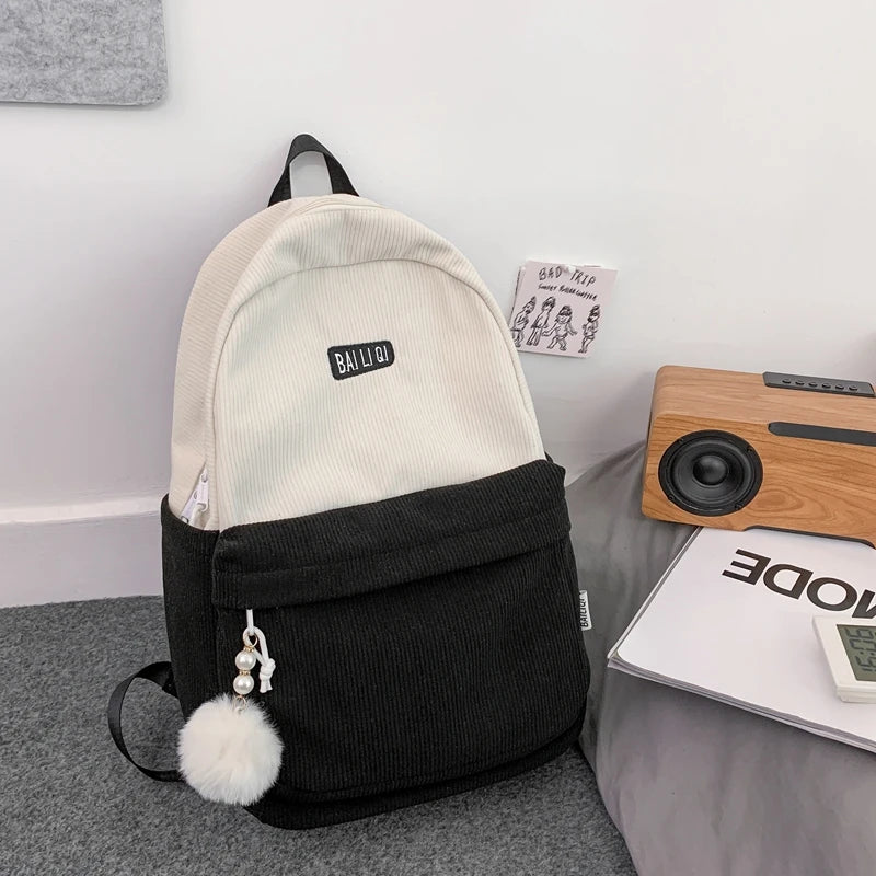 Corduroy Woman Backpack Schoolbag For Teenage Girls