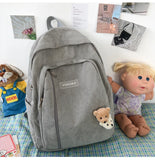 Striped Corduroy Backpack for Teens - Brown