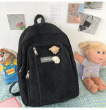 Striped Corduroy Backpack for Teens - Brown