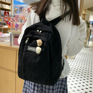 Stripe Corduroy Backpack Teenage Boys Girls Bag