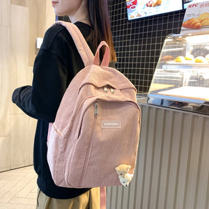 Stripe Corduroy Backpack Teenage Boys Girls Bag