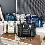 Waterproof Stripe Nylon Big Grid Shoulder Bag For Women