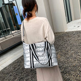 Waterproof Stripe Nylon Big Grid Shoulder Bag For Women